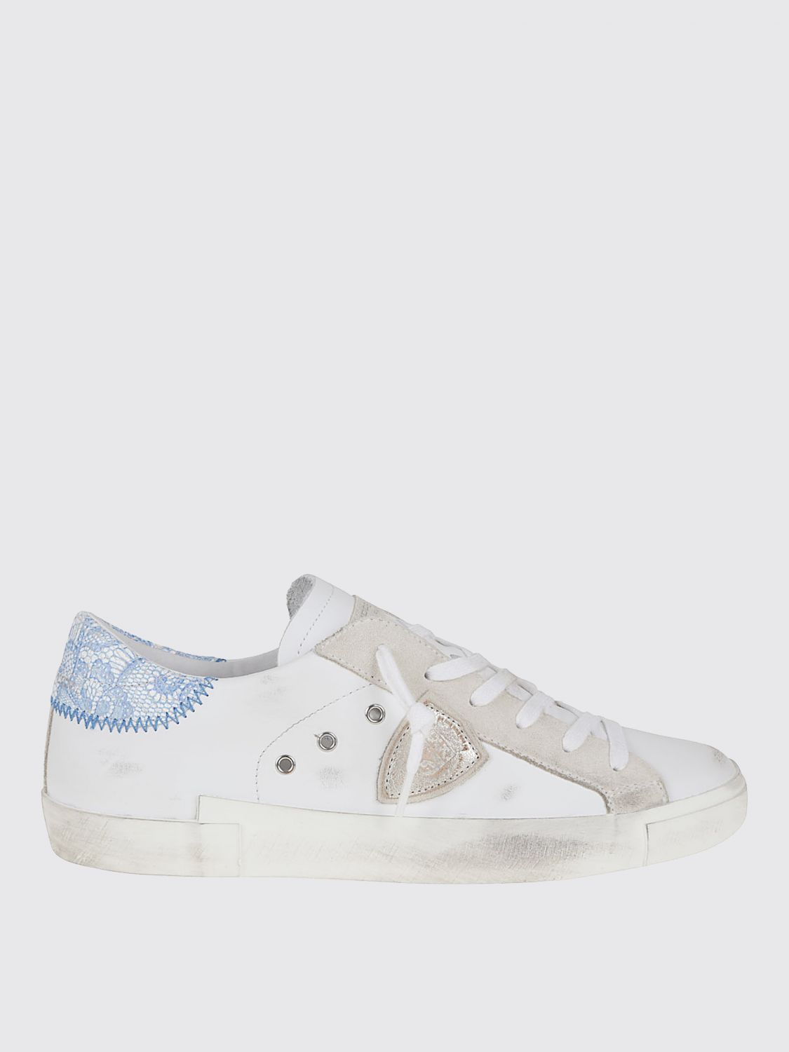 Philippe Model Leather Sneakers With Suede Accents In White