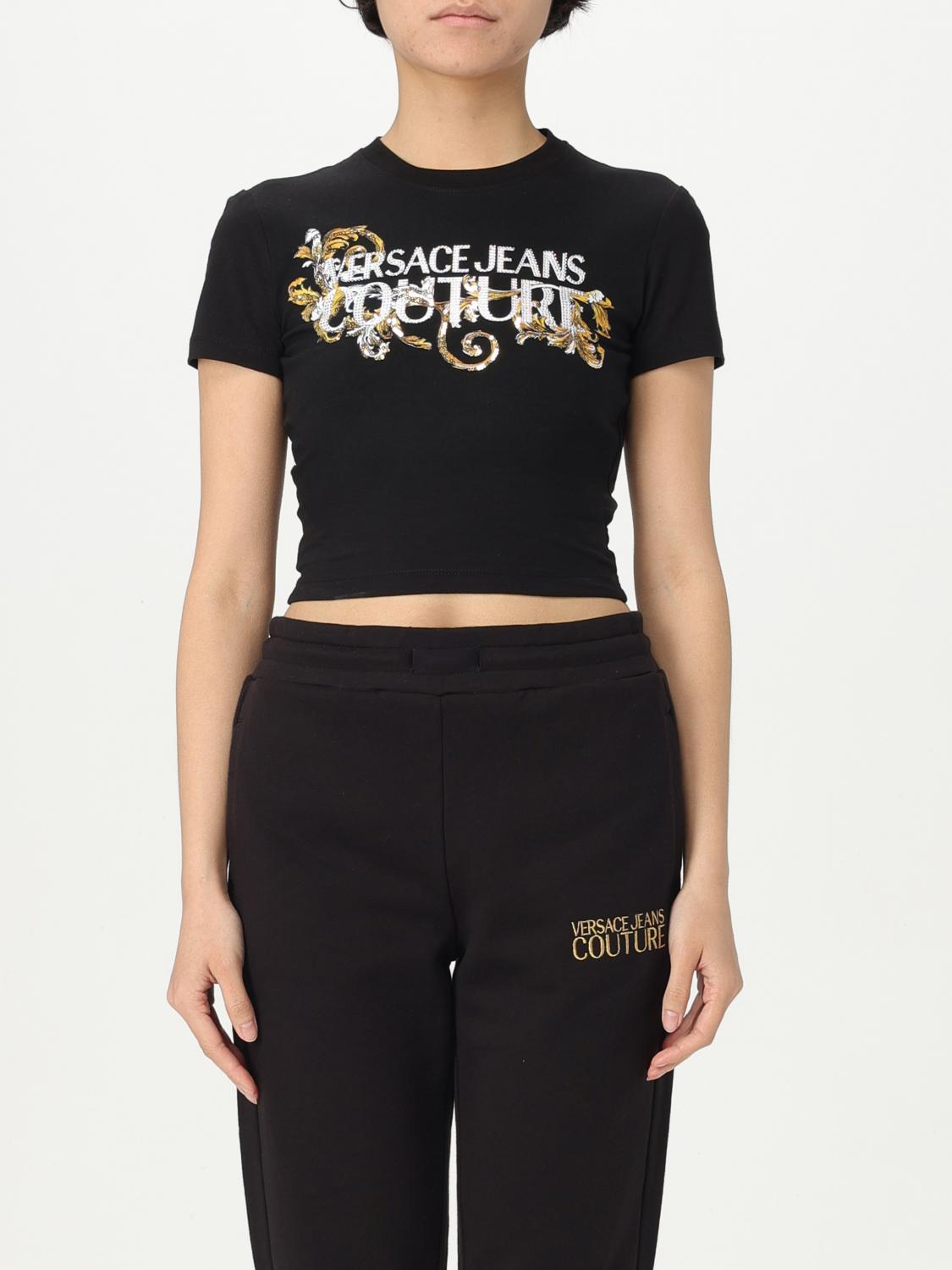 VERSACE JEANS COUTURE T-Shirt Woman color Black　VERSACE JEANS COUTURE Tシャツ ウィメンズ カラー ブラック VERSACE