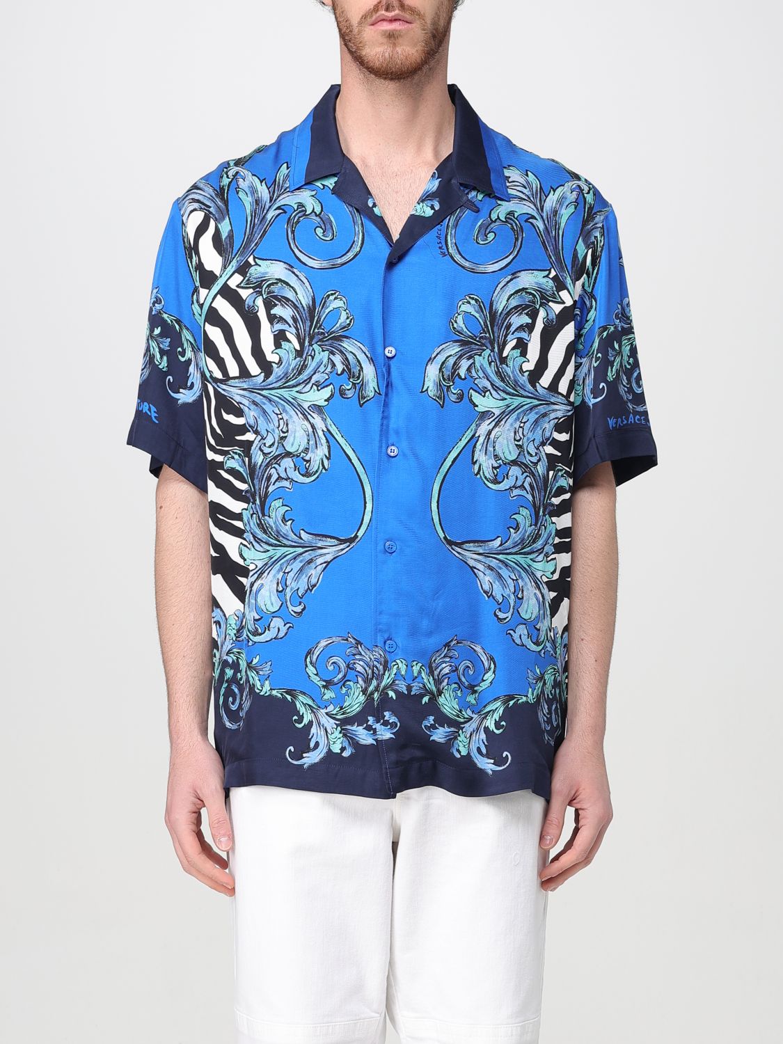 Shop Versace Jeans Couture Shirt  Men Color Blue