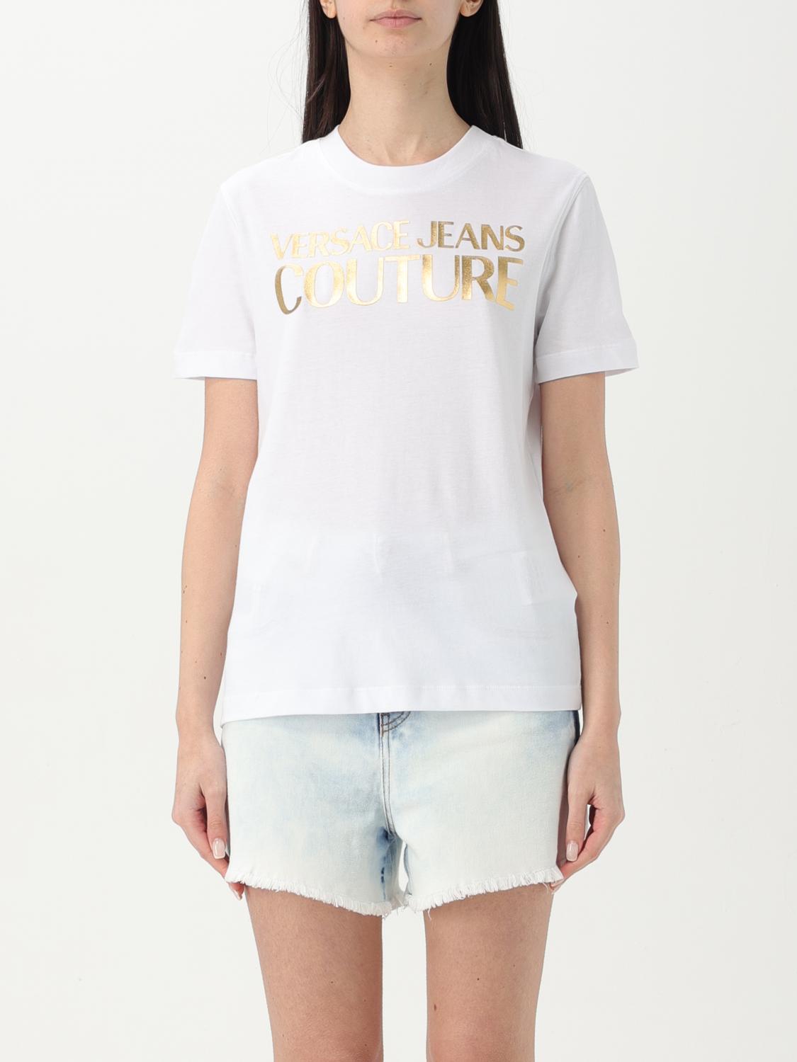 Versace Jeans Couture Metallic Logo Crew Neck T-shirt In White