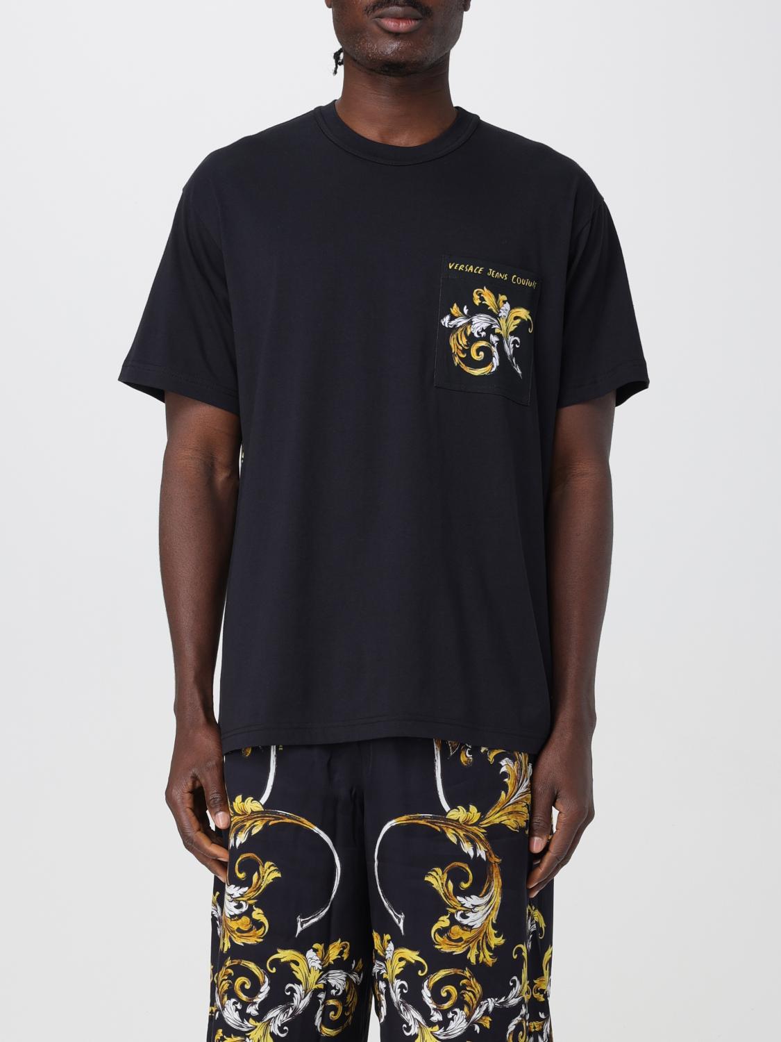 VERSACE JEANS COUTURE T-Shirt Men color Black　VERSACE JEANS COUTURE Tシャツ メンズ カラー ブラック VERSACE