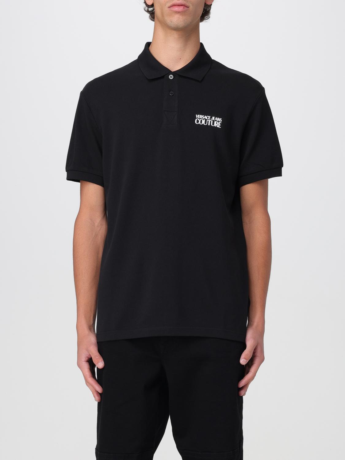 Versace Jeans Couture Black Piping Logo Polo In Black