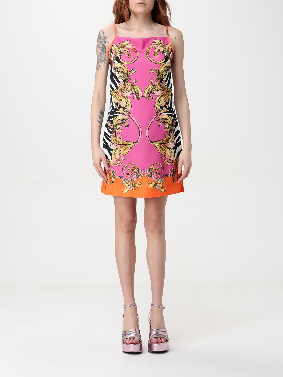 Versace Jeans Couture Outline Barocco Mini Dress In Pink
