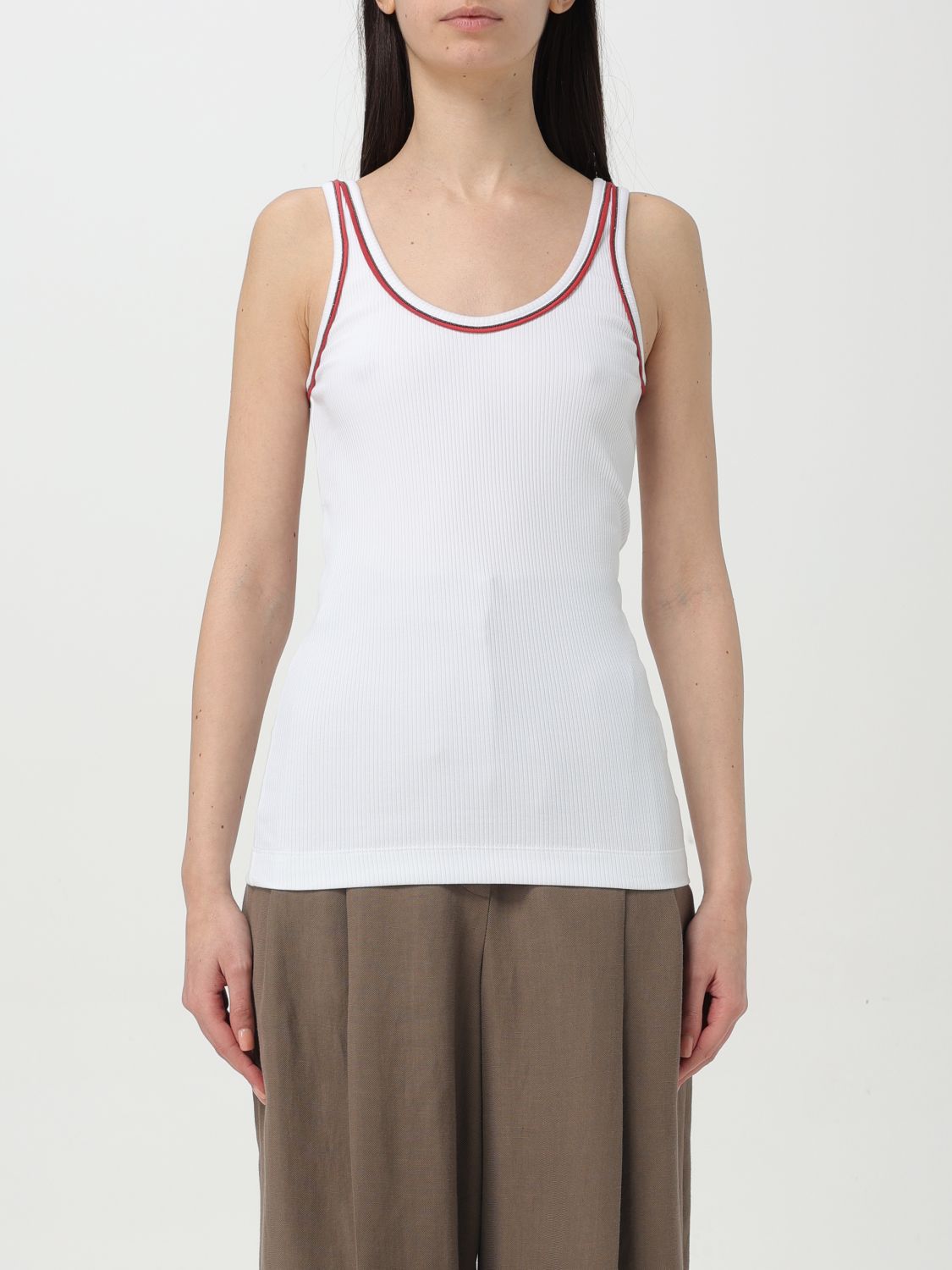 Brunello Cucinelli Monili-trim Stretch-cotton Tank Top In White