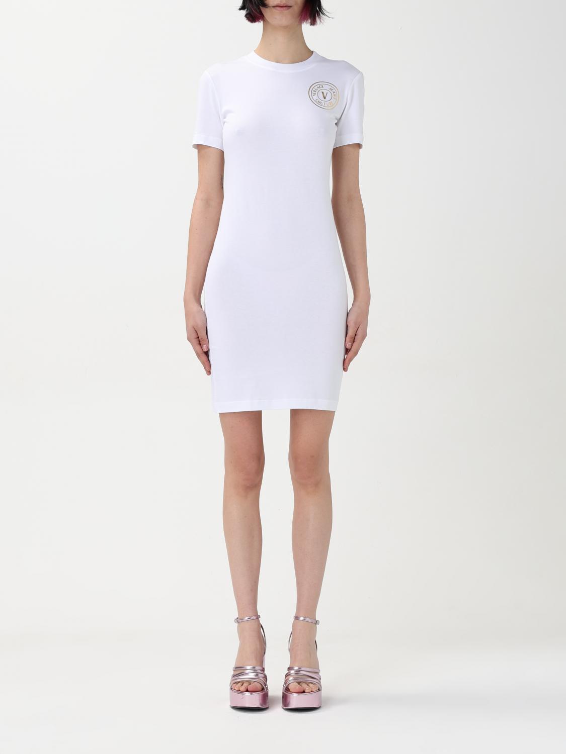 Versace Jeans Couture White V-emblem Logo T-shirt Minidress In White