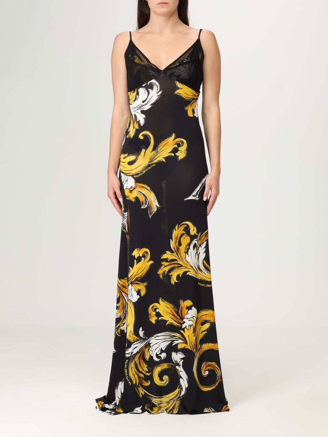 Versace Jeans Couture Maxi Dress With Signature Barocco Print In Black