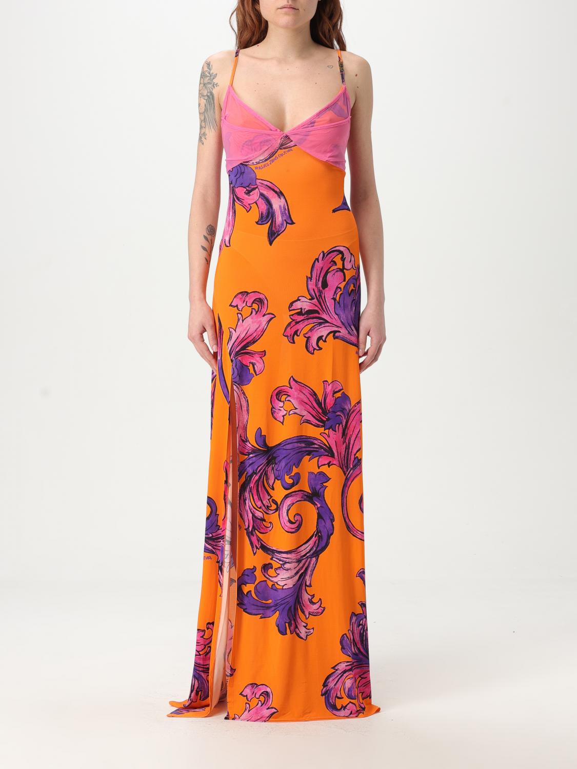 Versace Jeans Couture Outline Barocco Slip Dress In Orange