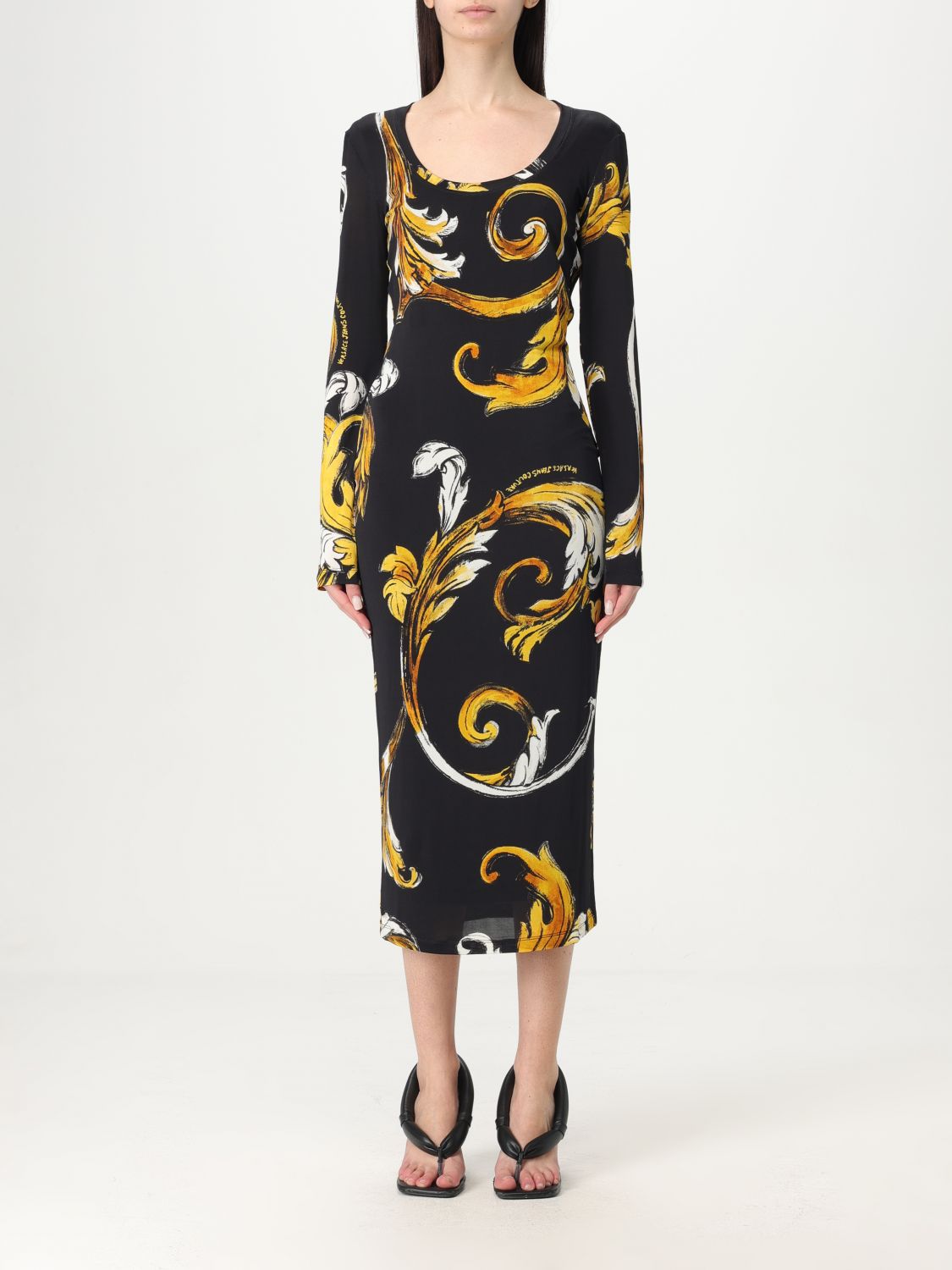 Versace Jeans Couture Midi Dress Featuring Signature Barocco Print In Black