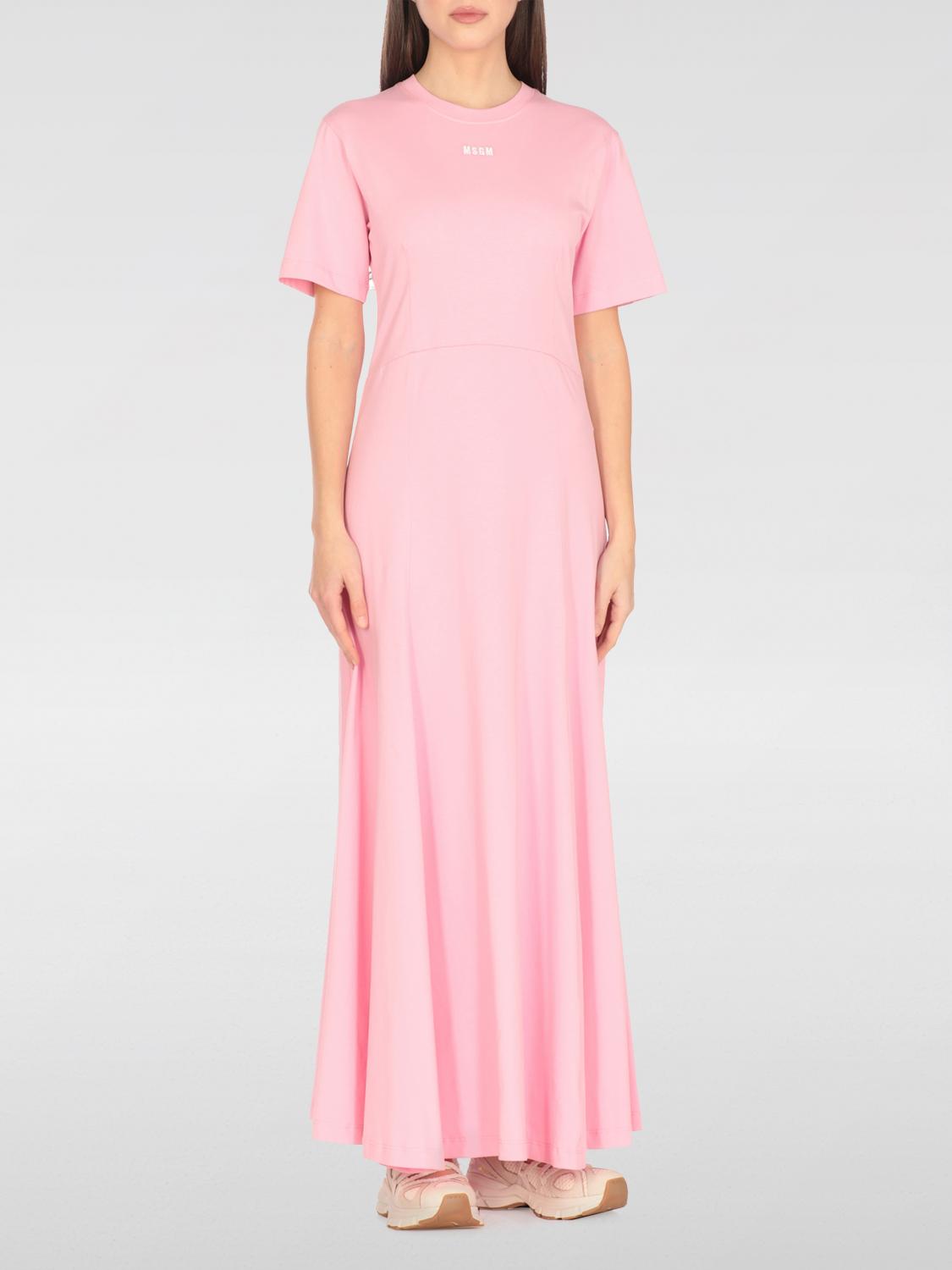 Msgm Cotton Maxi Dress Round Neck Short Sleeves