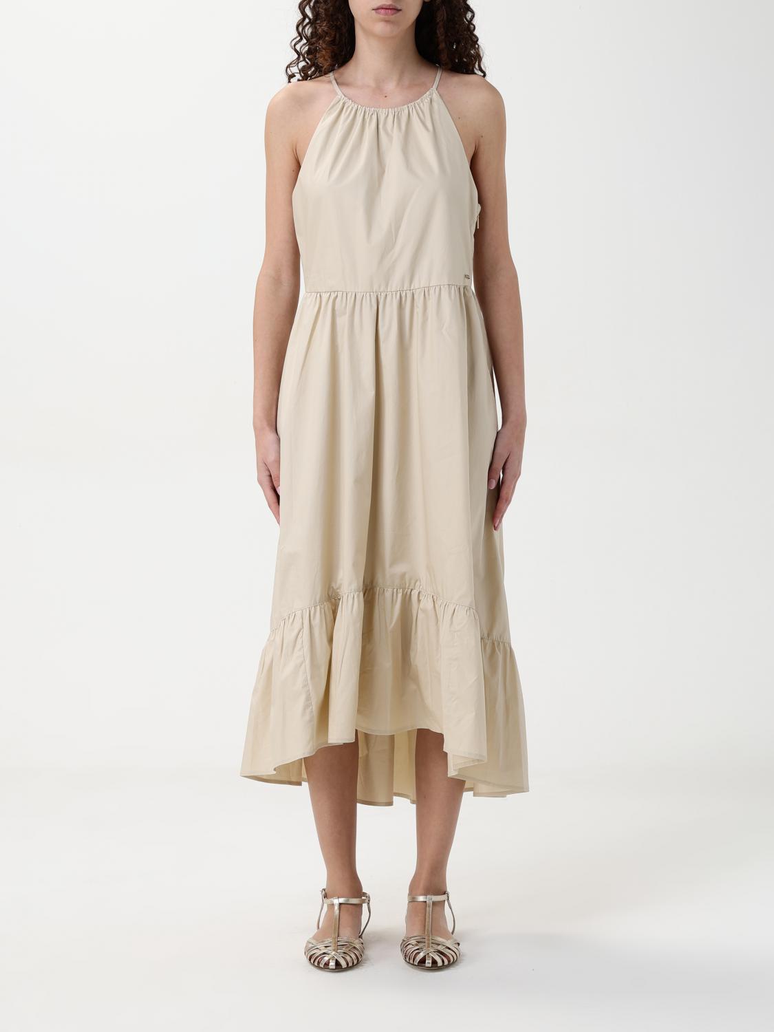 Armani Exchange Fluid Midi Dress With Halterneck In Yellow Cream