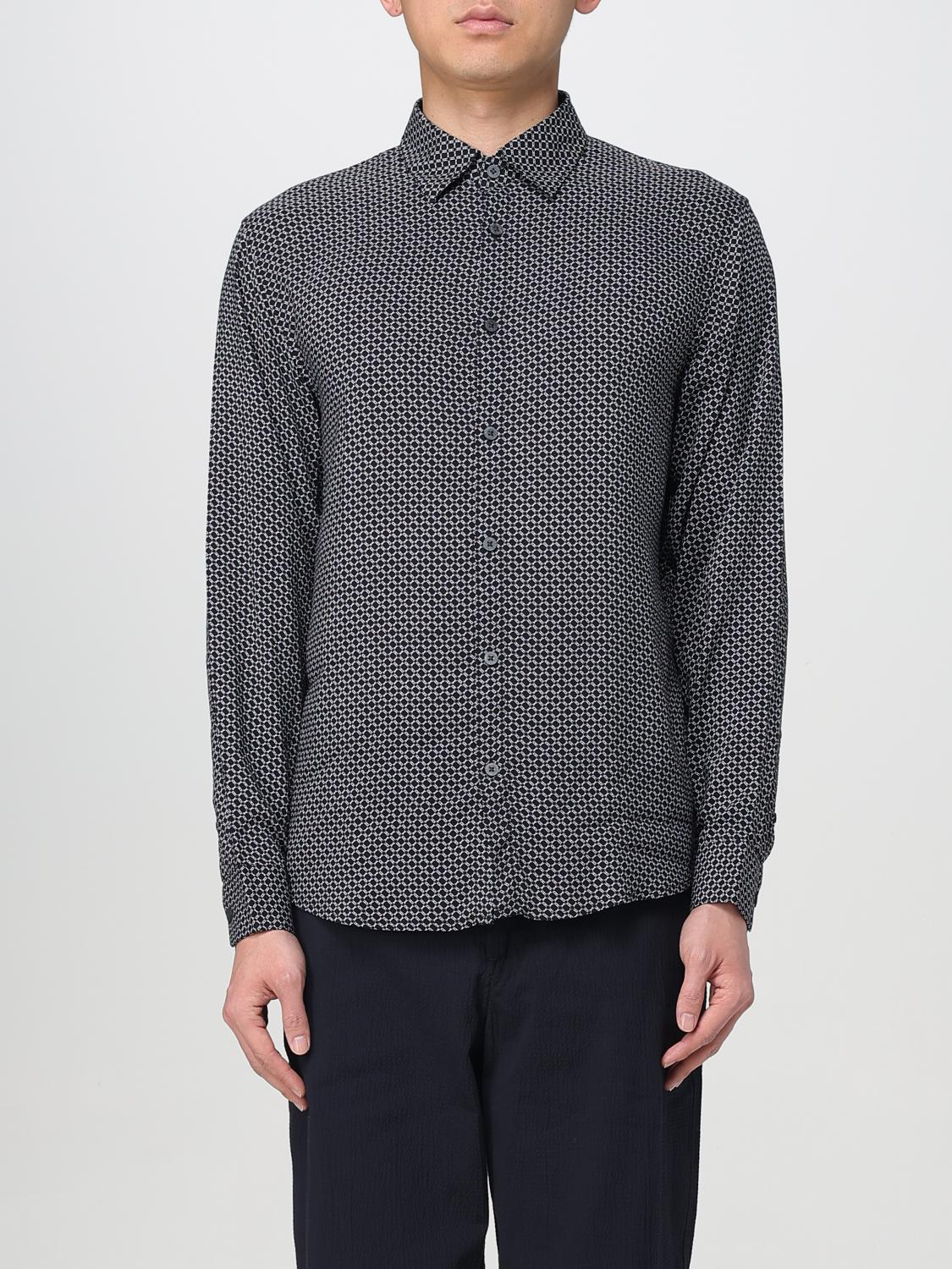 Armani Exchange Chemise À Motif En Coton Mélangé In Navy
