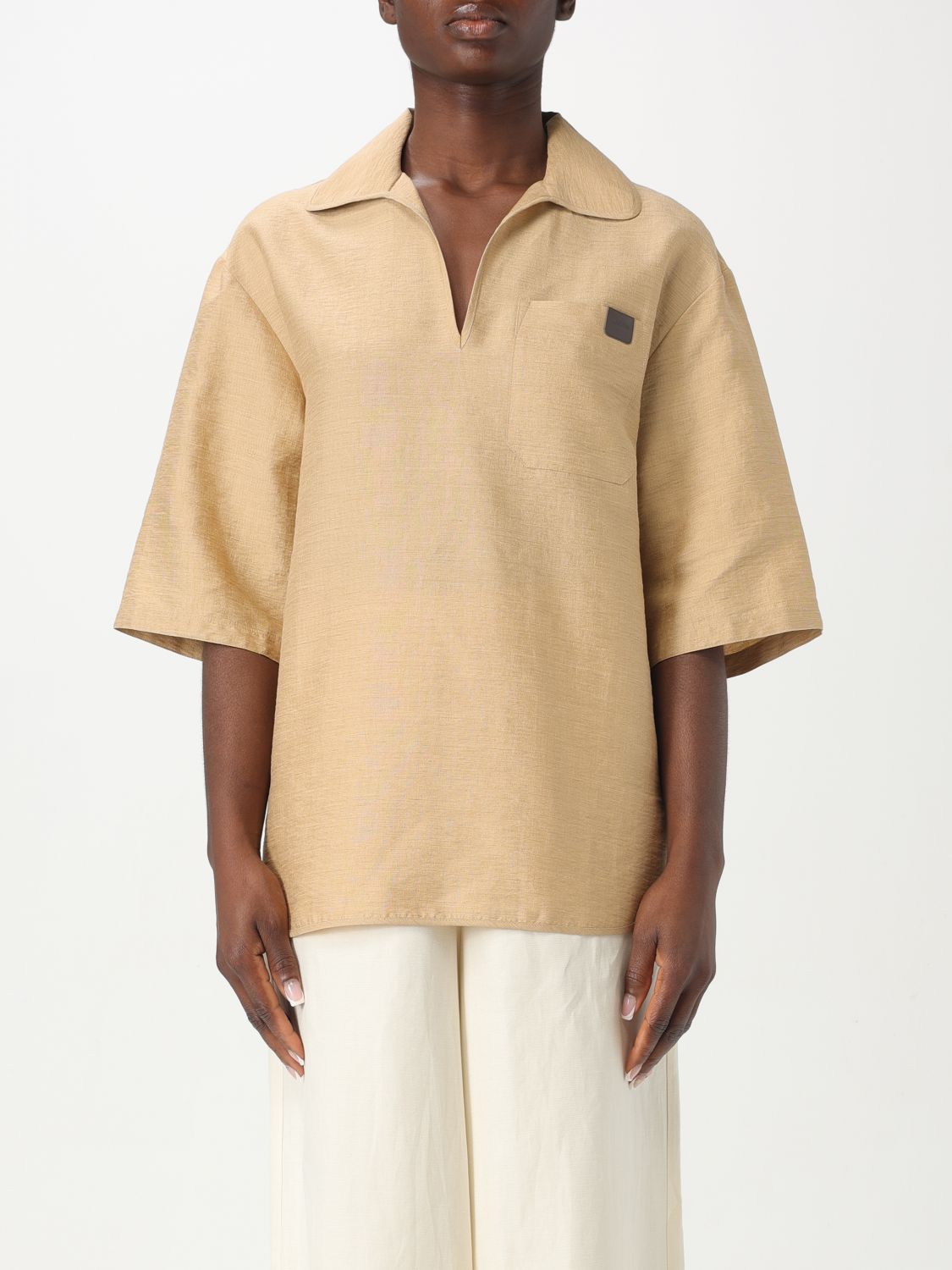 Max Mara Osiride Linen Silk Shirt In Brown