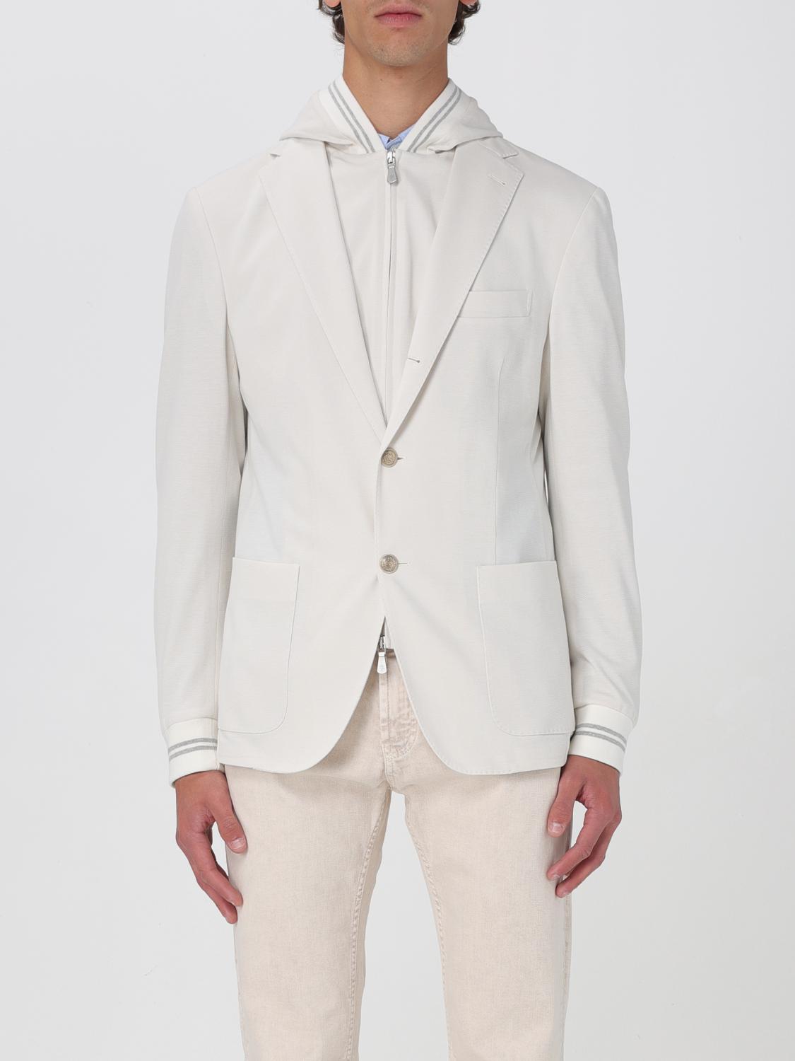 Eleventy Hooded Blazer With Front Pockets And Ribbed Sleeves In Sand