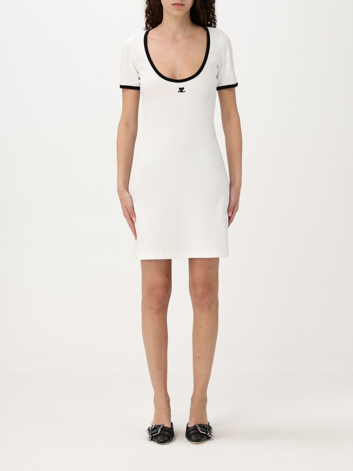 Courrèges Ribbed Cotton Mini Dress With Logo Embroidery In White