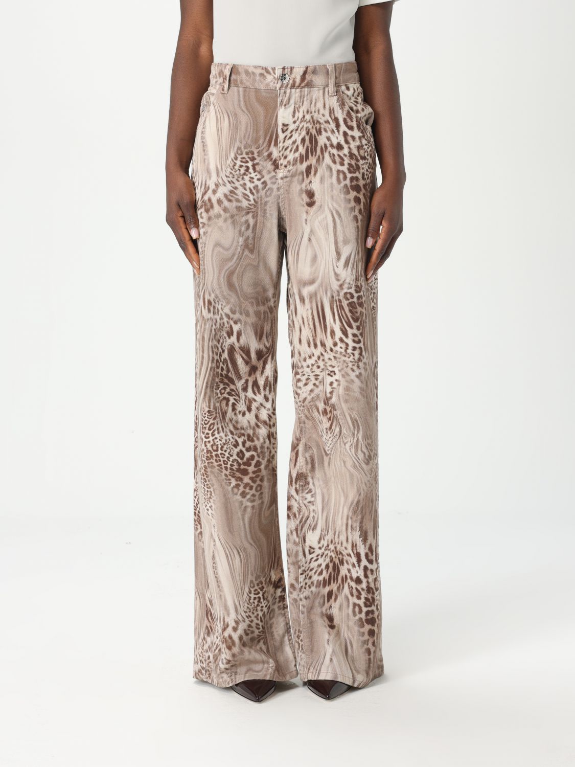 Blumarine Animal Print Elastic Waistband Wide Leg Trousers In Neutral