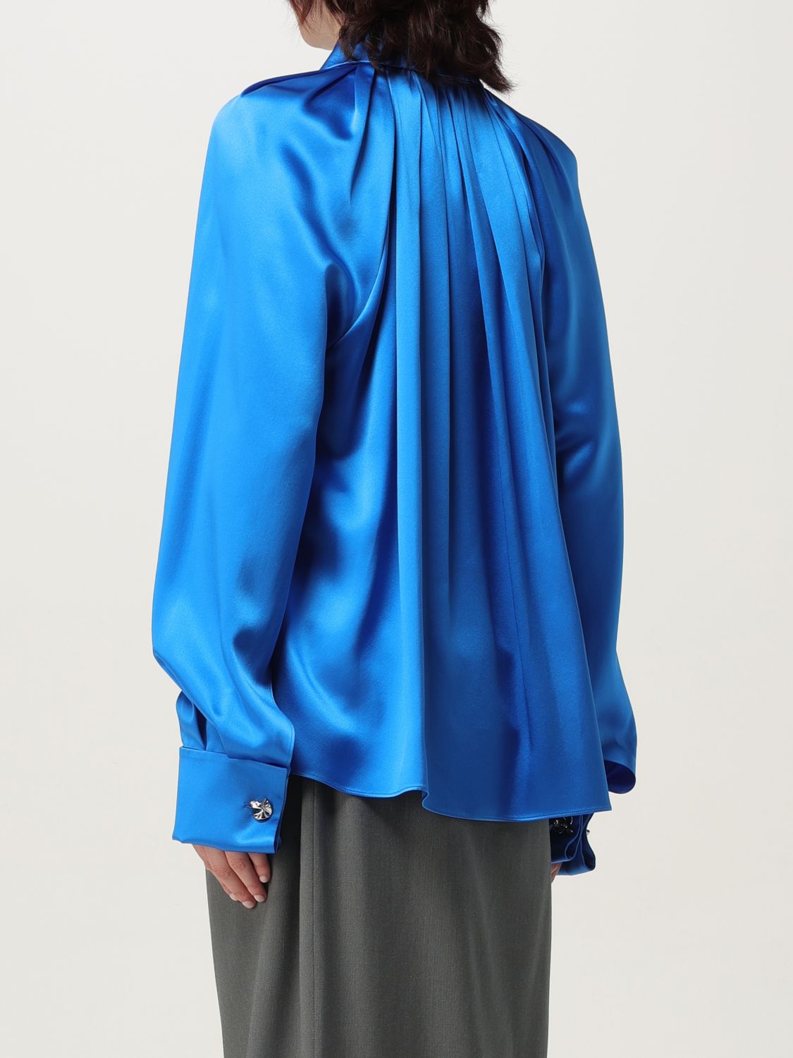 Max Mara Woman Shirt Bright Blue Size 8 Silk In Blue