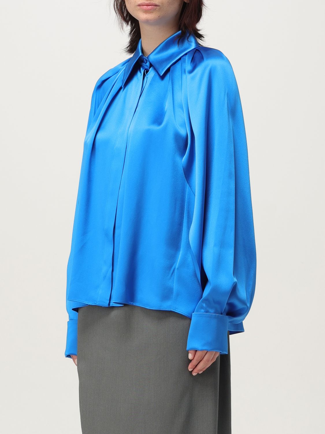 Max Mara Woman Shirt Bright Blue Size 8 Silk In Blue