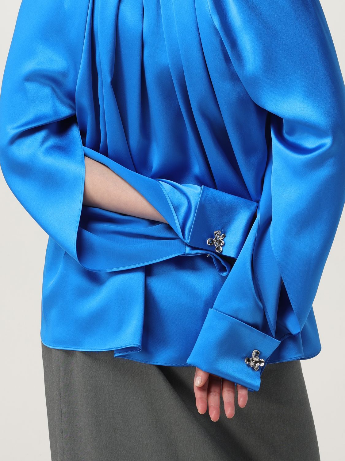 Max Mara Woman Shirt Bright Blue Size 8 Silk In Blue