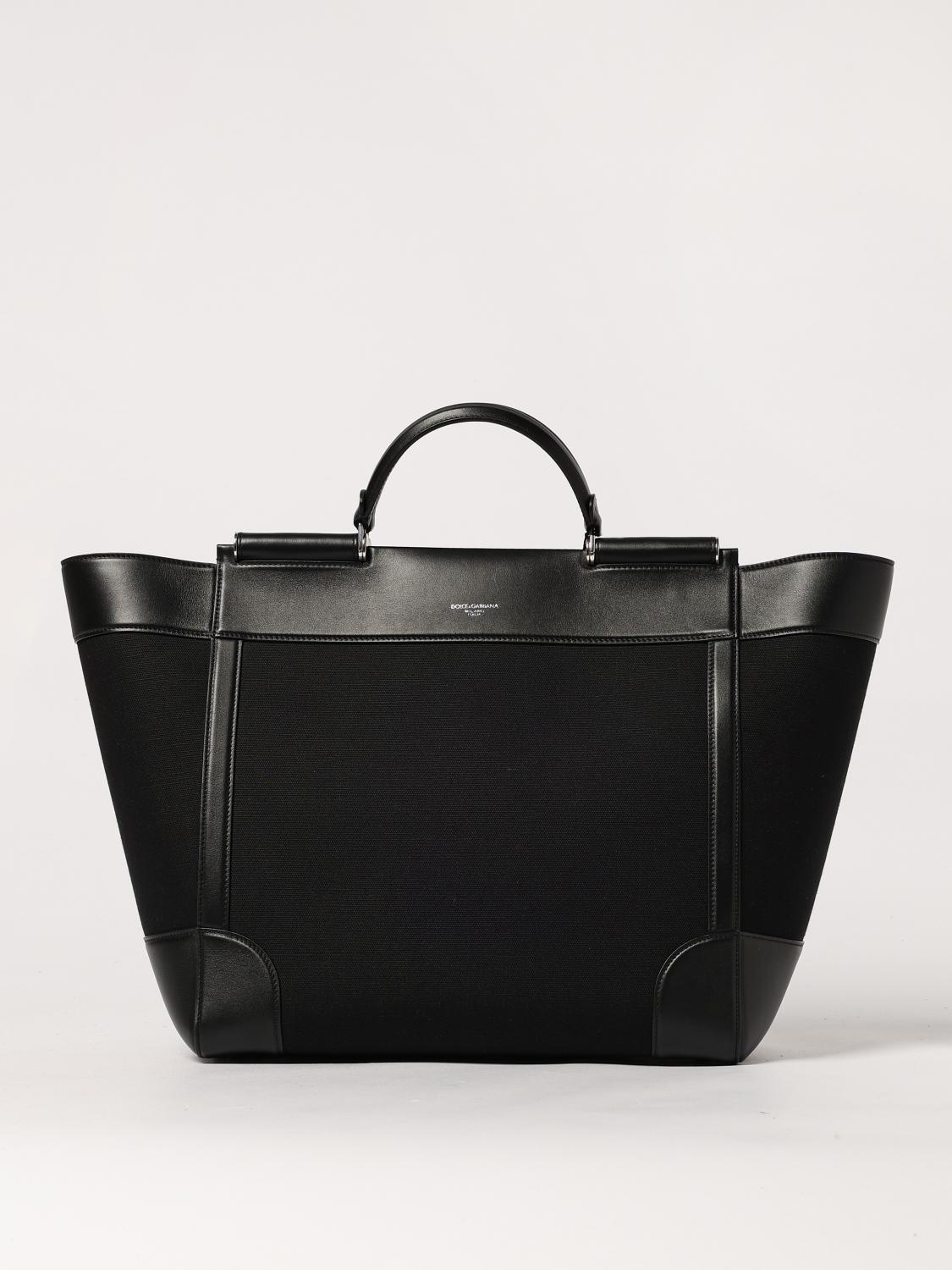 Dolce & Gabbana Black Panama And Leather Top Handle Bag In Black