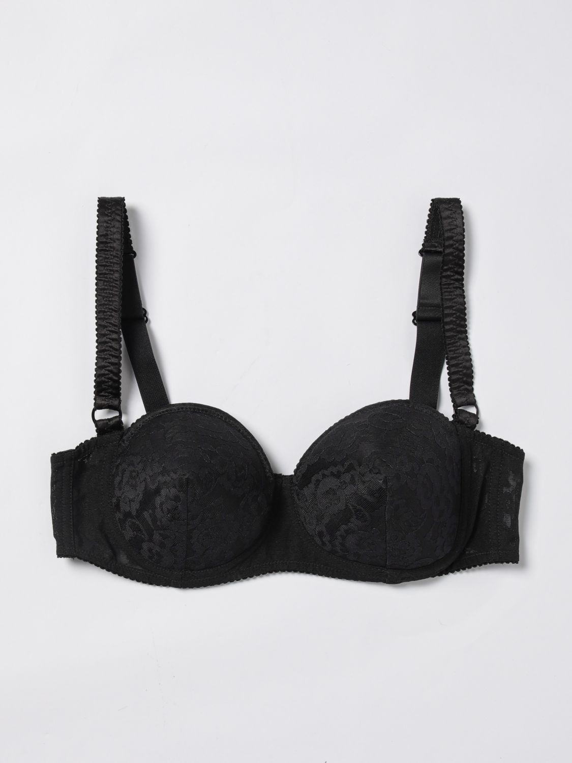 Dolce & Gabbana Satin Balconette Bra With Lace Detailing In Black