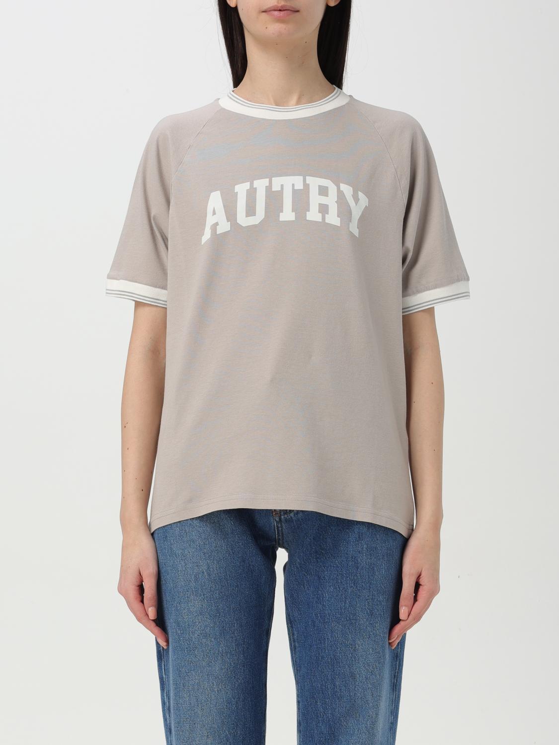 Autry Crew Neck Logo-print T-shirt With Stripe Trim In Mud