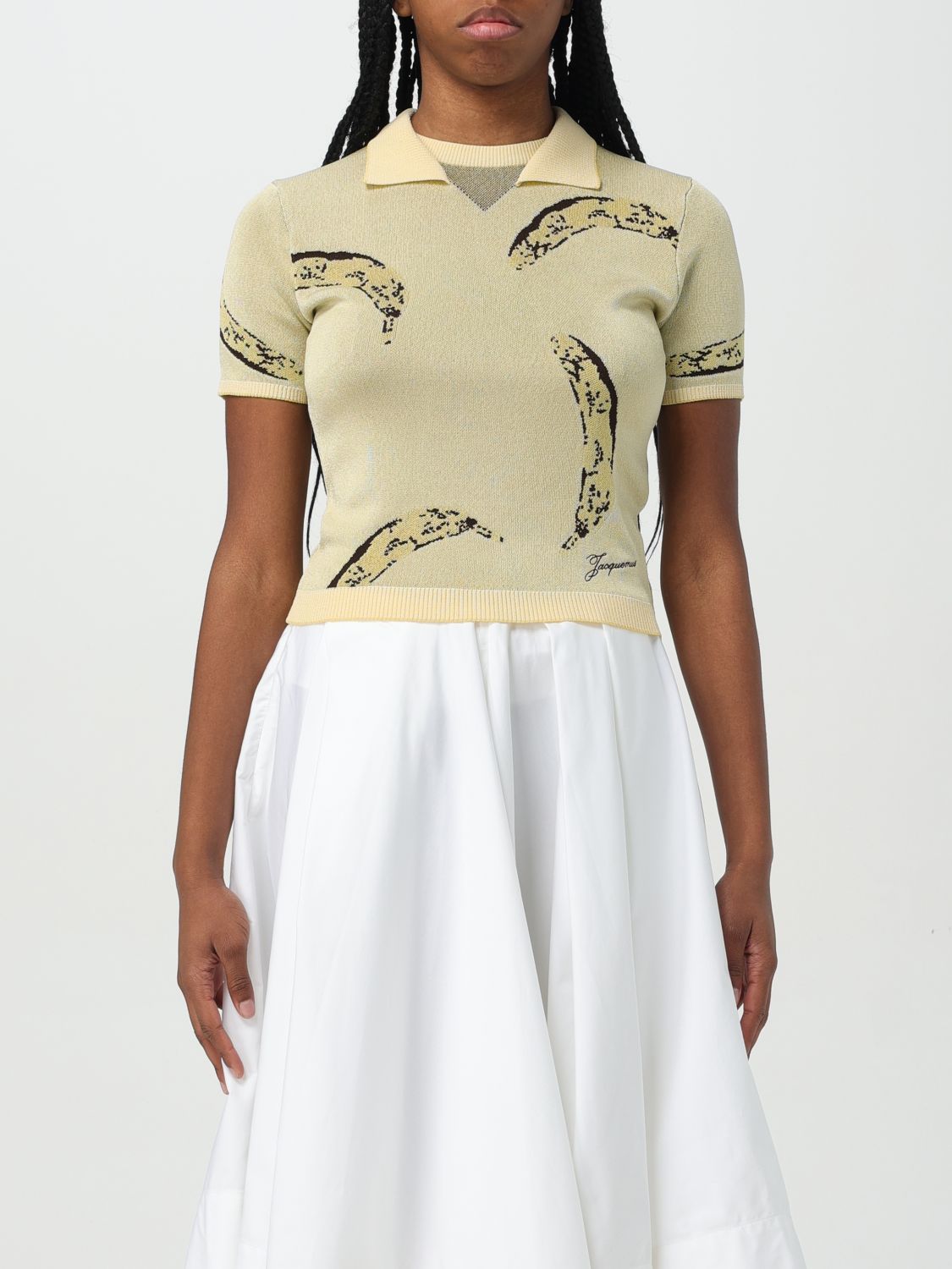Jacquemus Womens Banana Jacquard Yellow The Marino Banana-print Woven-knitted Polo Top In Yellow