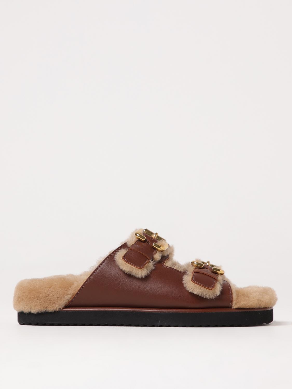 Chloé Nil Shearling-lined Leather Sandals In Brown