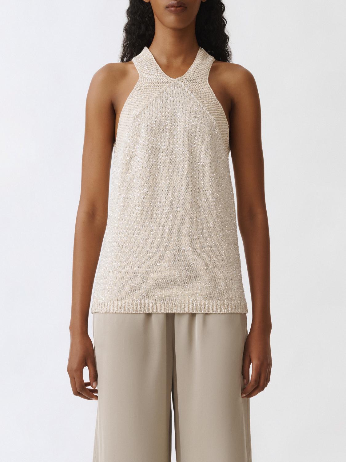 Fabiana Filippi Halterneck Sleeveless Metallic Ribbed Hem Top In White