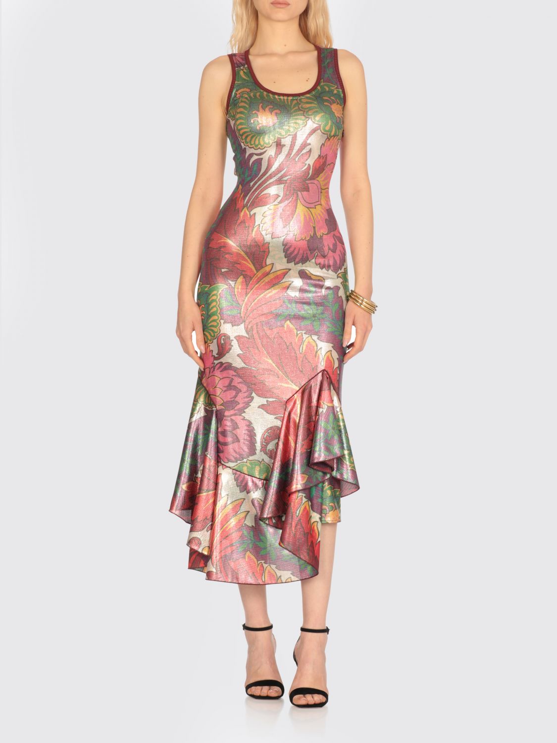 Etro Laminated Jersey Dress With Maxi Floral Print