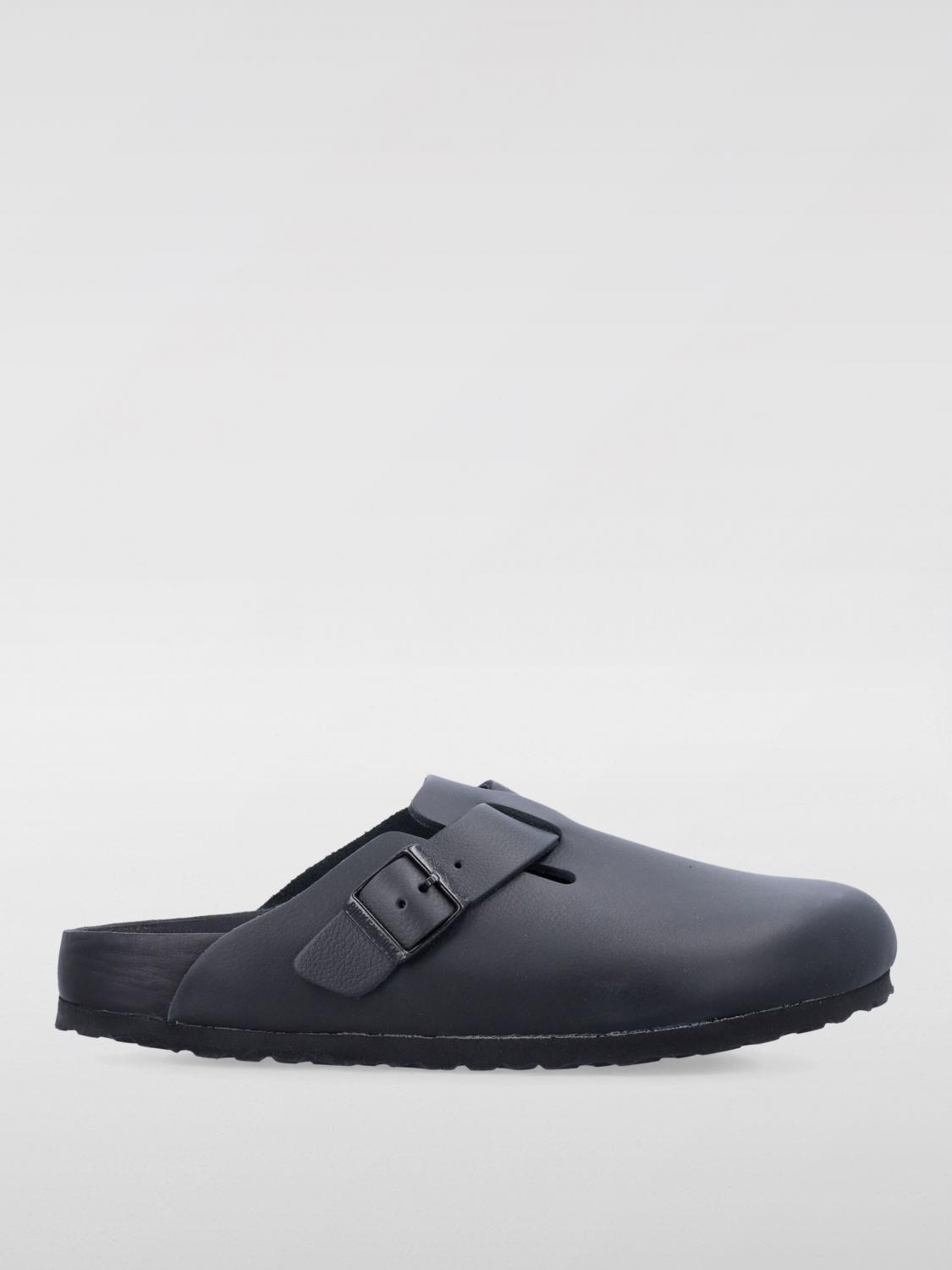 Birkenstock Black Leather Boston Sandals With Cork-latex Footbed In Black