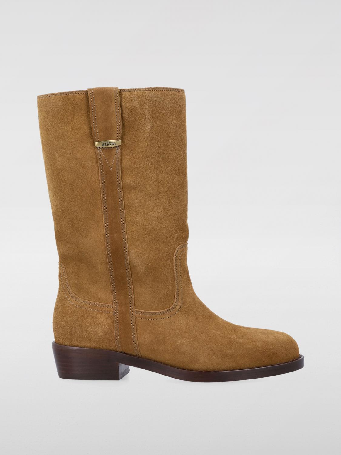Isabel Marant Almond Toe Suede Block Heel Boots In Camel