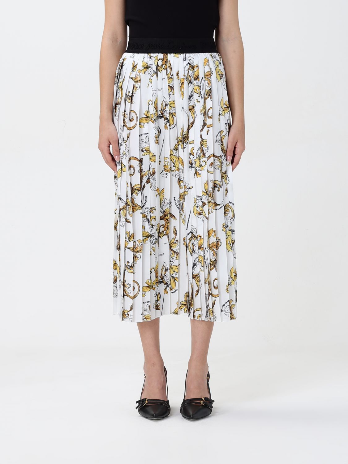 Versace Jeans Couture Barocco Print Pleated Skirt In Weiss
