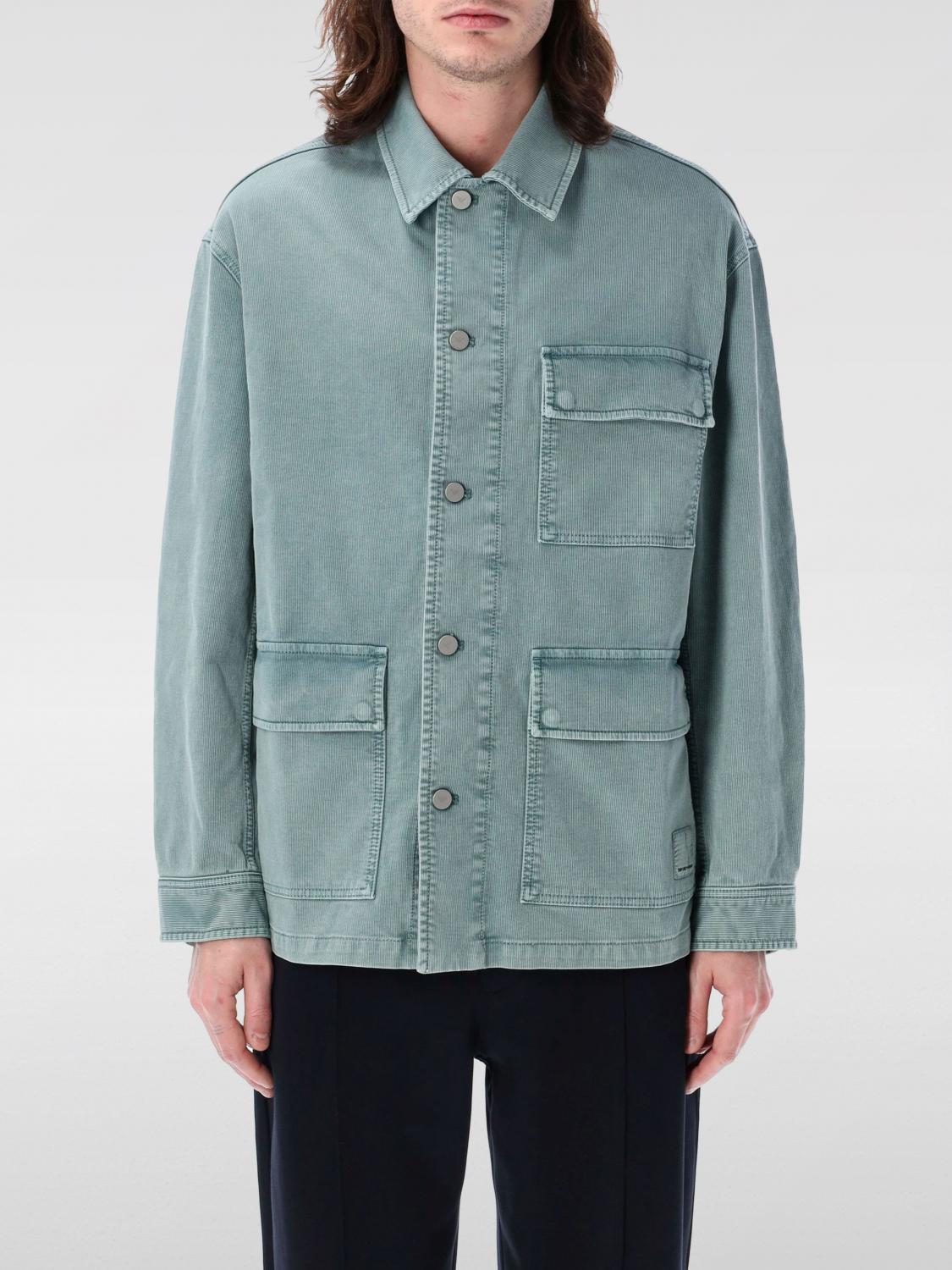 Emporio Armani Asv Vintage-look Comfort Cotton Canneté Jacket In Blue