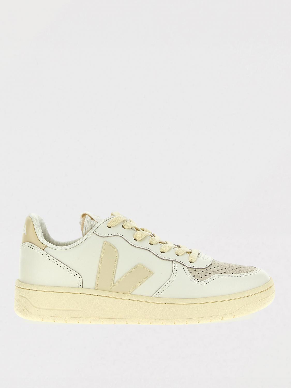 Veja V-10 Bicolor Leather Low-top Sneakers In Beige