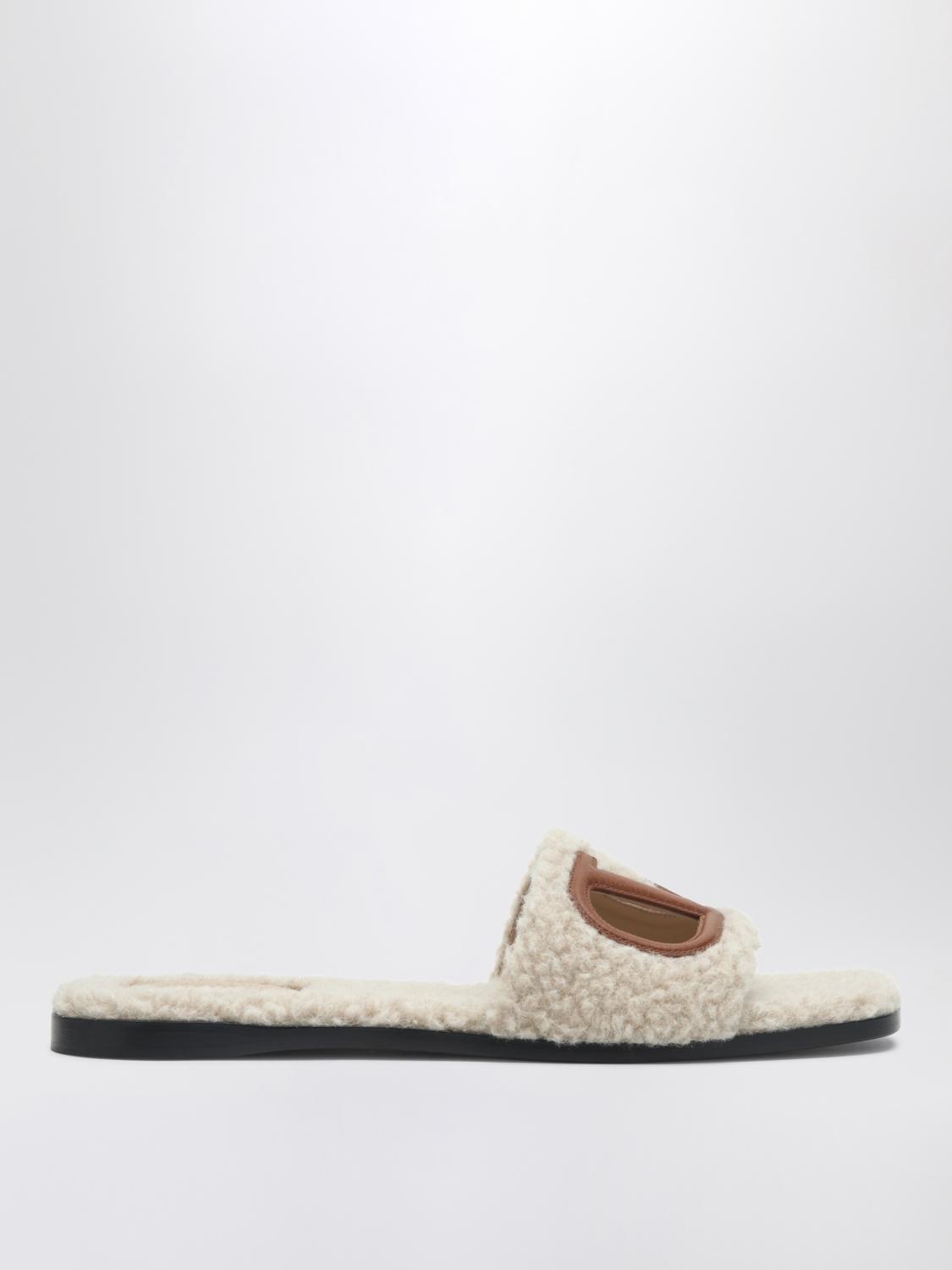Valentino Garavani Sandalo Slide Vlogo Cut-out In Shearling Women In Natural