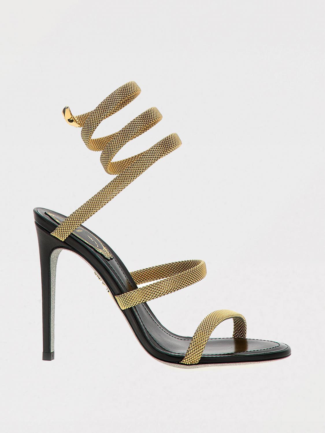 René Caovilla Trigold Cleo Black-gold Sandal 105 In Gold