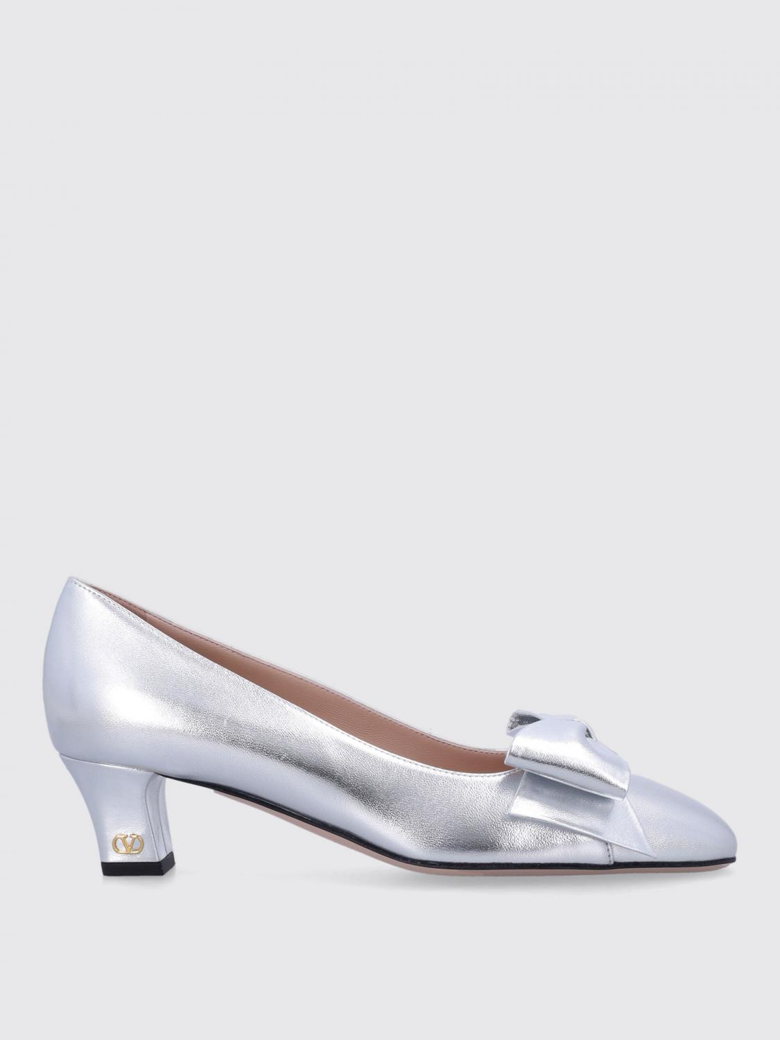 Valentino 45mm Bowow Leather Pumps In Silver