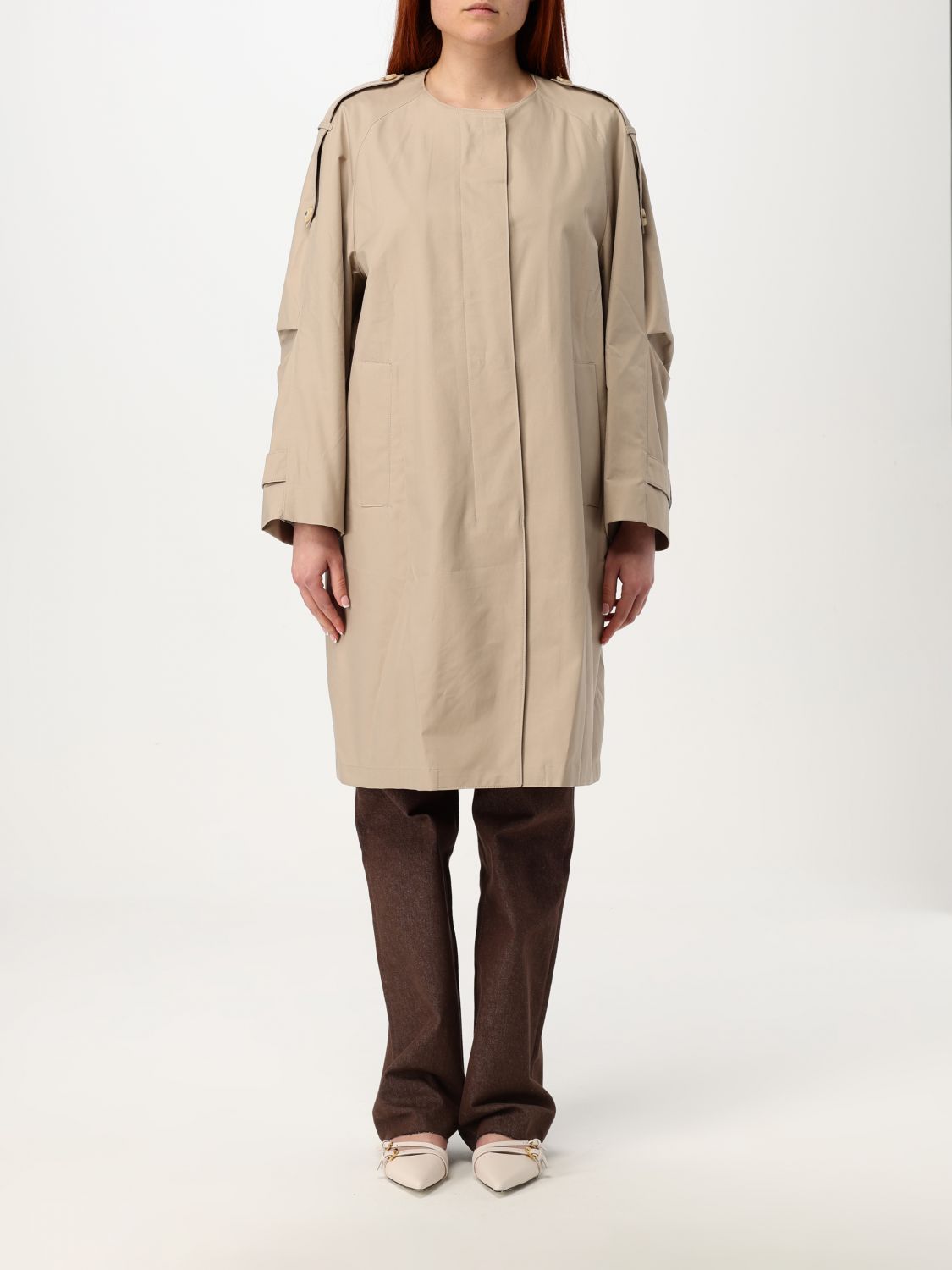 Max Mara Collarless Trench Coat In Sand
