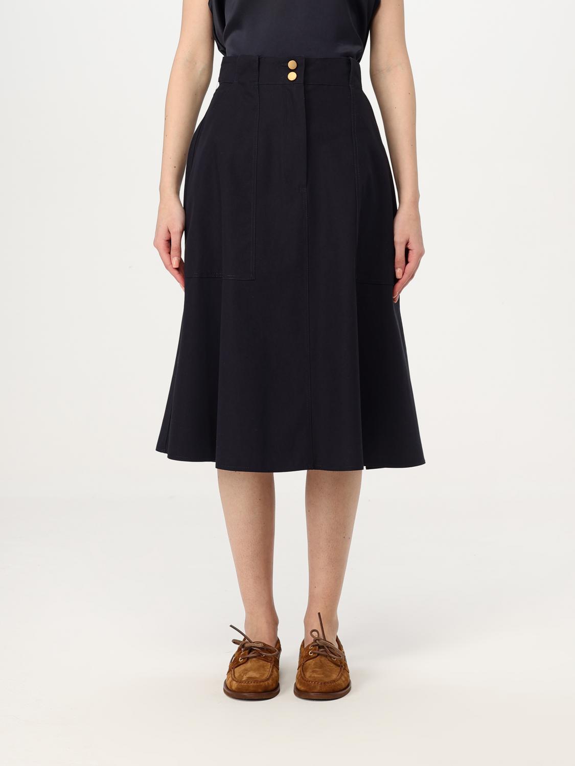 Max Mara Flared High-waisted A-line Skirt Button Belt In Blue
