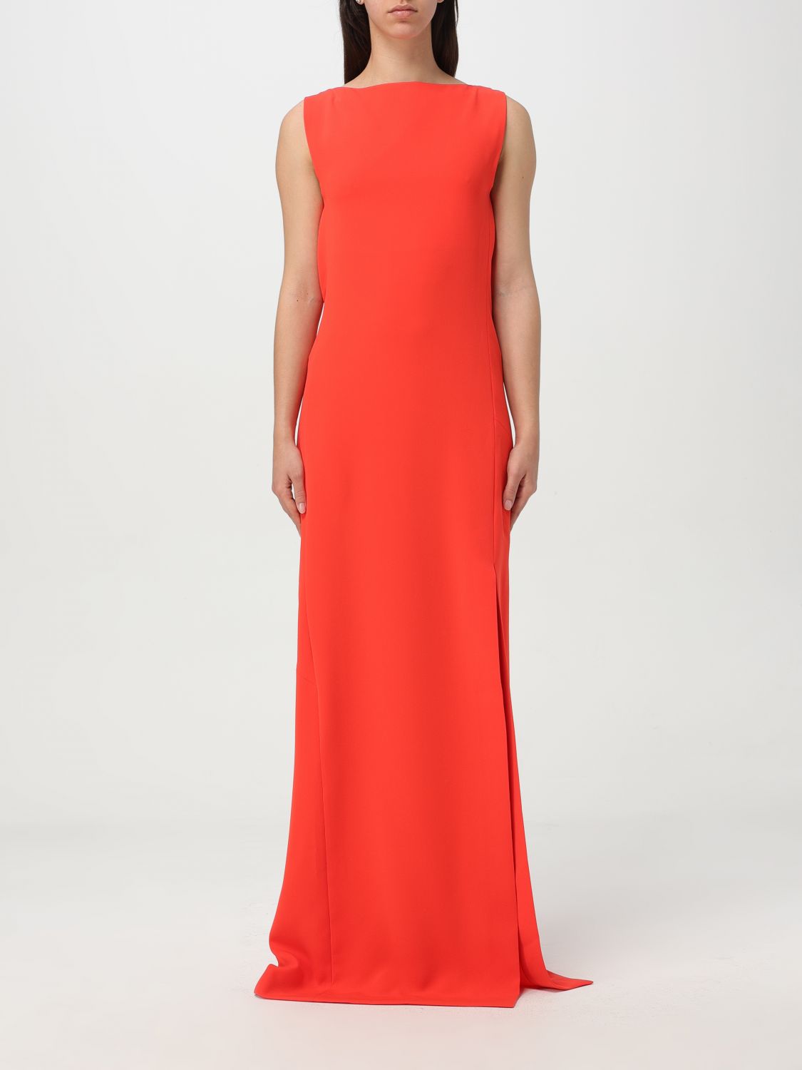 Max Mara Cady Long Dress In Red With Deep Back In Red