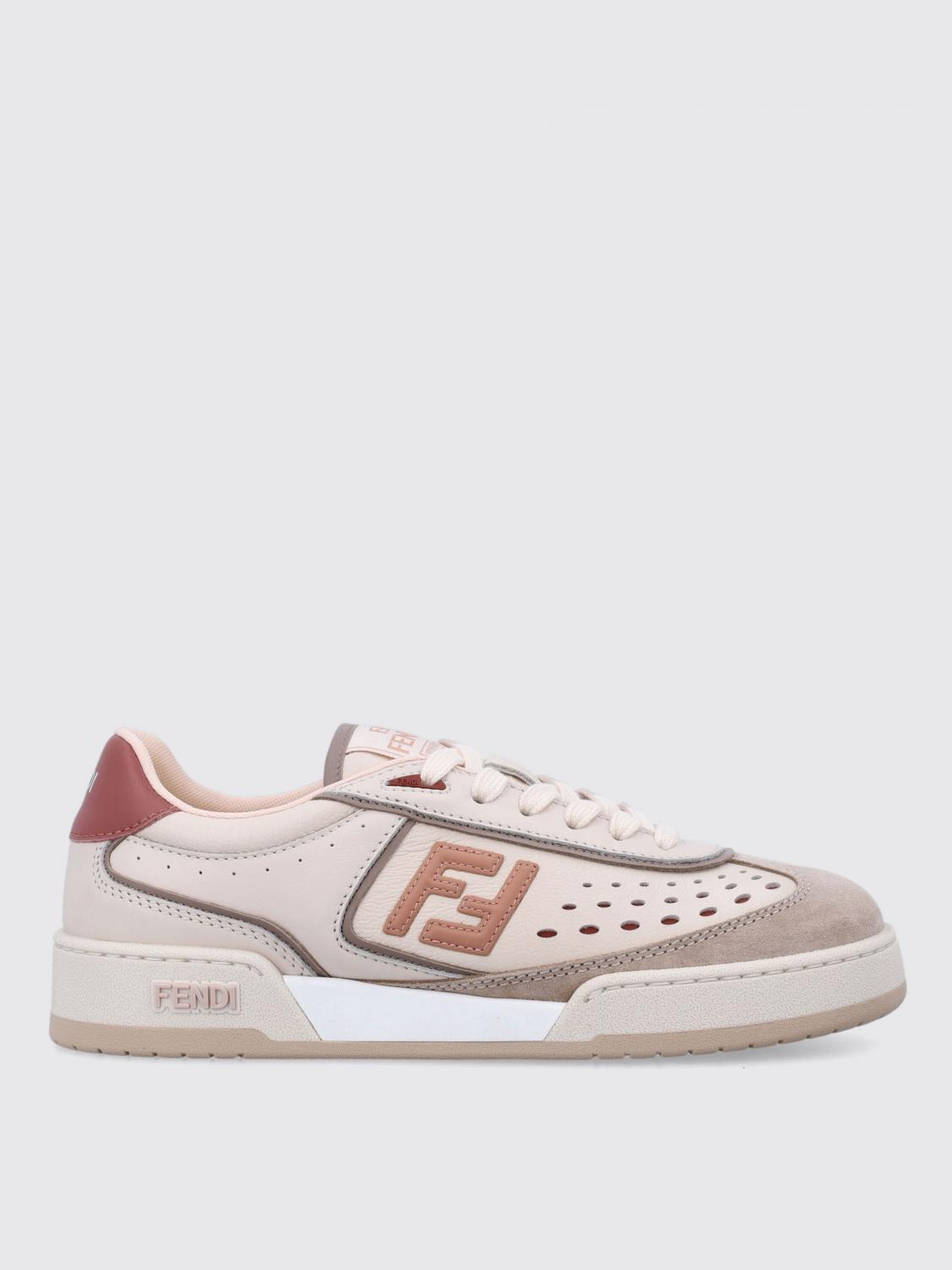 Fendi Modern Contrast Panel Sneakers With Perforated Design In Brown