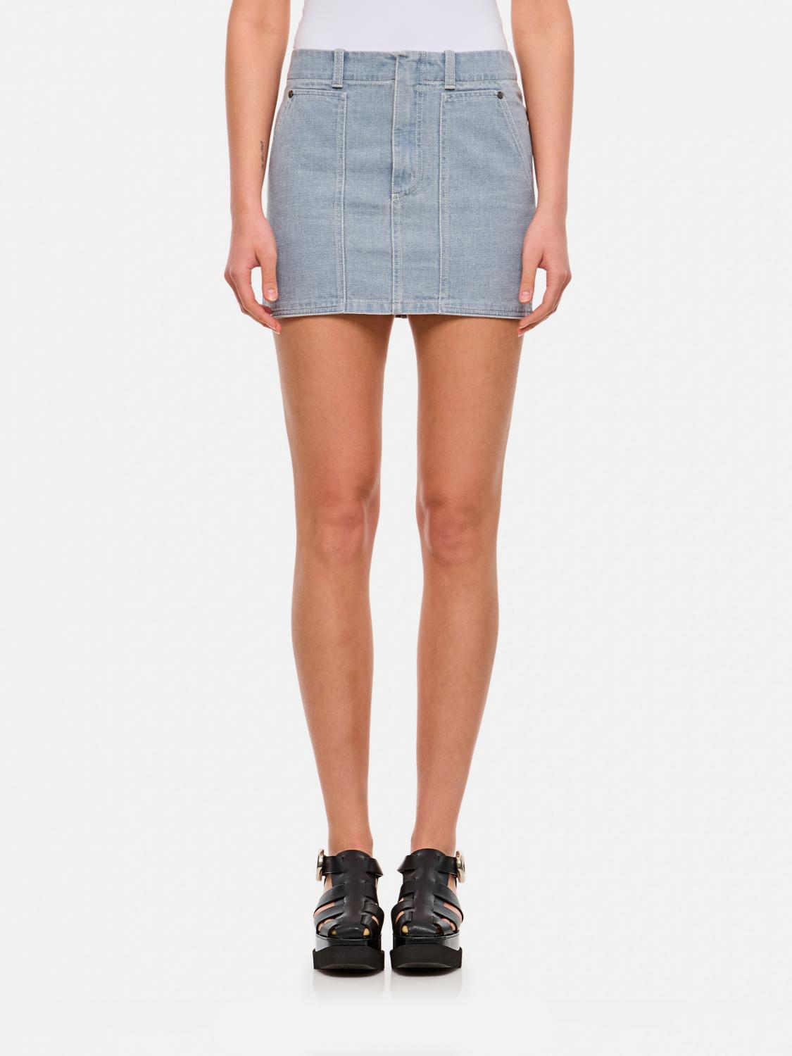 Fendi Light Blue Denim Miniskirt In Gray