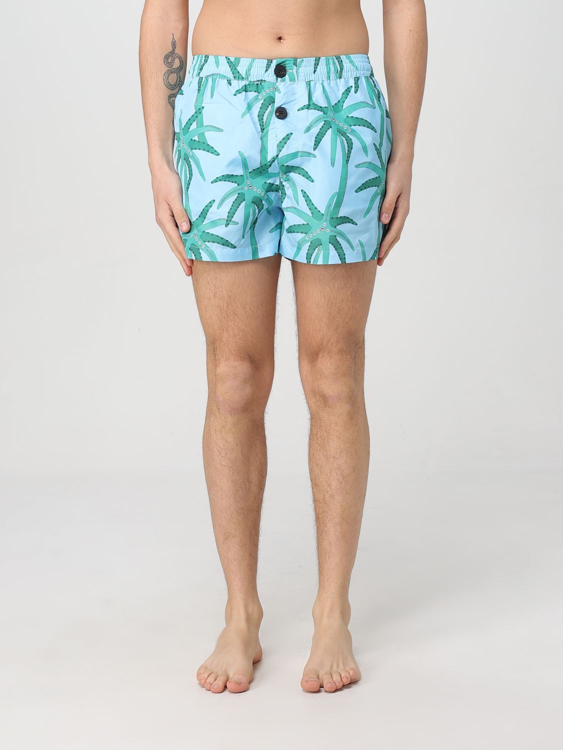 Jacquemus Le Maillot Puntini Light Blue Swimsuit With Elastic Waist And All-over Print In Tech Fabric Man In Hellblau