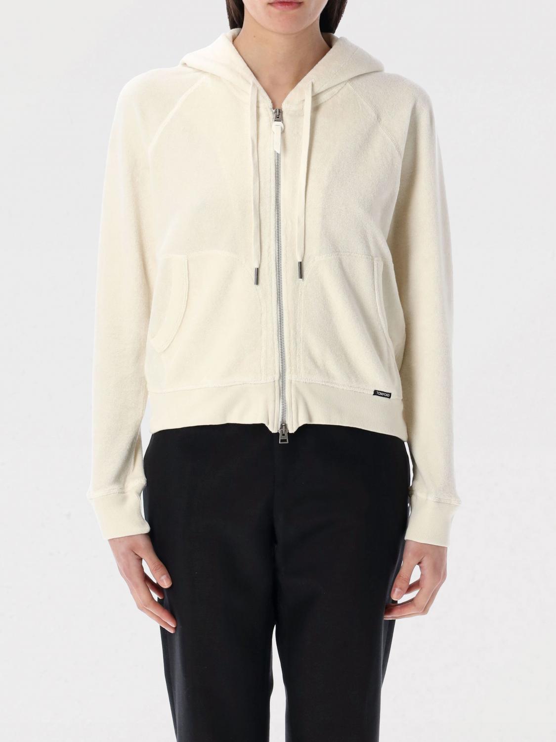 Tom Ford Hooded Zip Sweatshirt Featuring Pockets In Beige