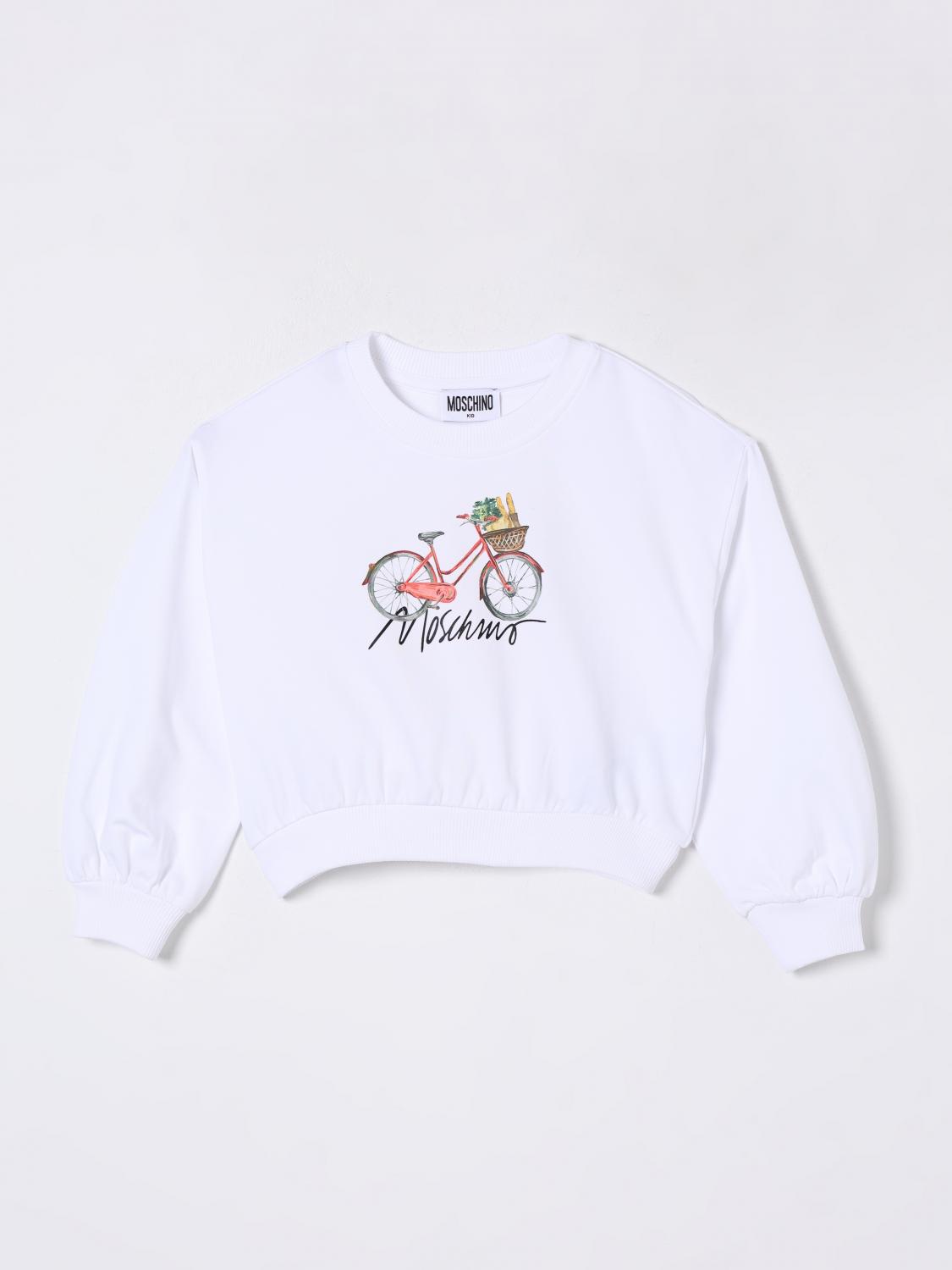 Moschino White Crop Sweatshirt For Girl With Bicycle Print In White