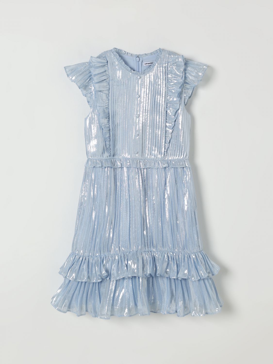 Self-portrait Ruffled Silk-blend Dress In Blue