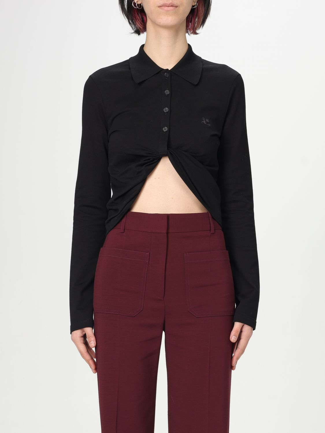 Courrèges Twist Light Wool Cropped Polo In Black