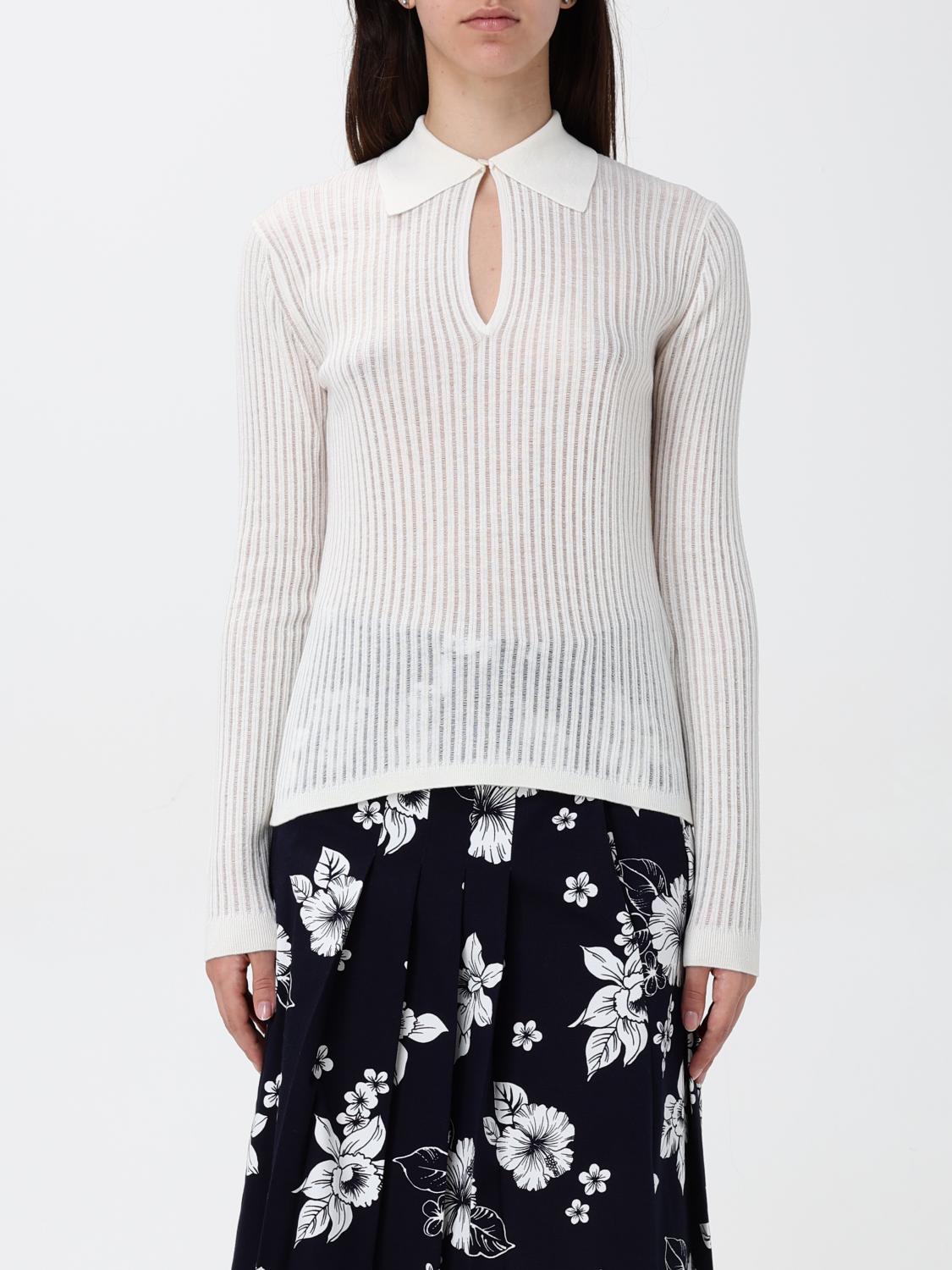 Max Mara Long-sleeved White Silk And Wool Knit Polo In White