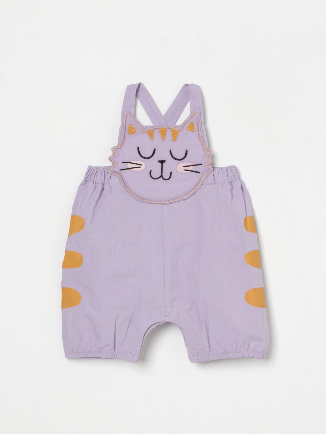Stella Mccartney Lilac Dungarees For Baby Girl With Cat In Lilac