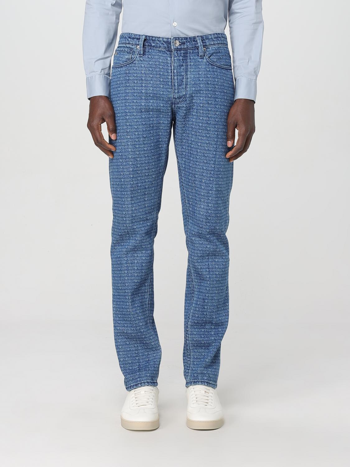Emporio Armani Allover Logo Denim Jeans In Black